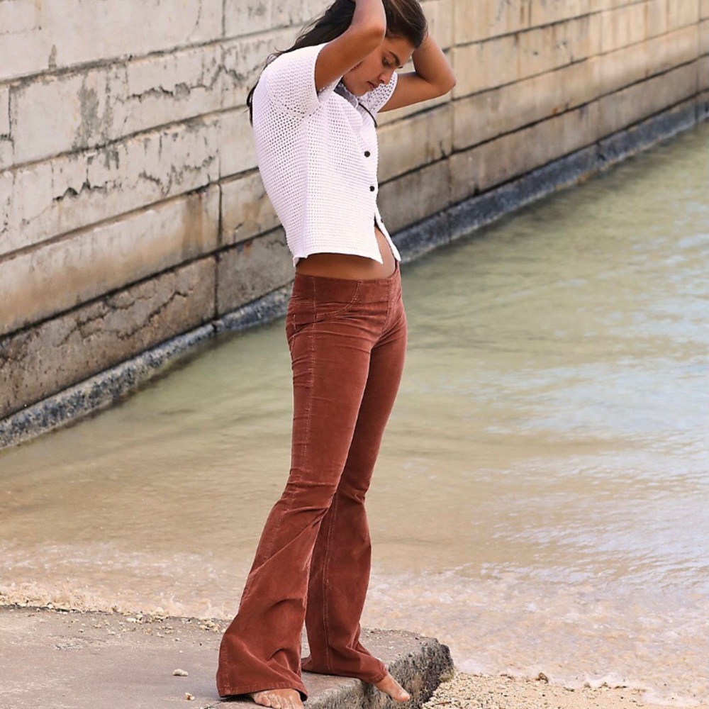 Free people pull on corduroy flare
